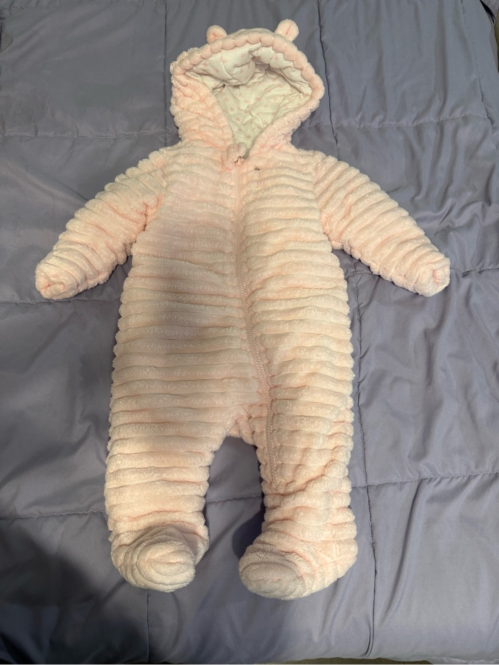 Wonder Nation Baby Fleece Bunting Suit 6-9M Pink Bear Hood Footed Bunting